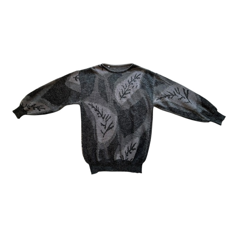Vintage Leaf Abstract Pattern Wool Blend Sweater - Size Large
